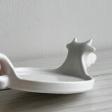 White porcelain cheese dish with handle and cow's head