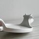 White porcelain cheese dish with handle and cow's head