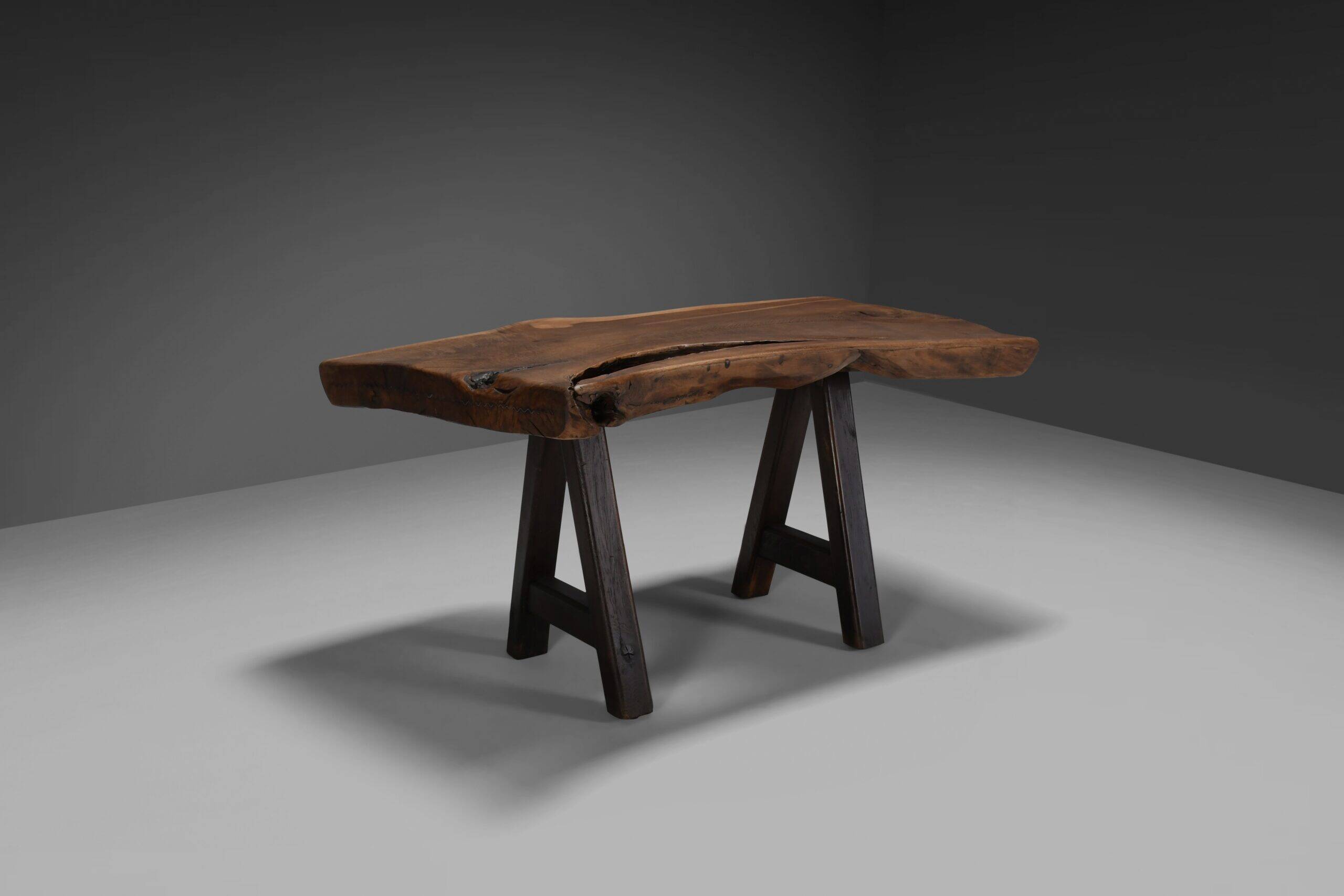 Rustic brutalist table Mobichalet in solid oak, Belgium 1970s