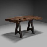 Rustic brutalist table Mobichalet in solid oak, Belgium 1970s