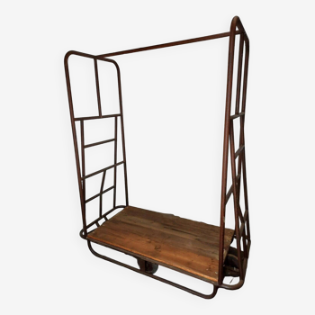 Iron and wood industrial trolley / clothes rack