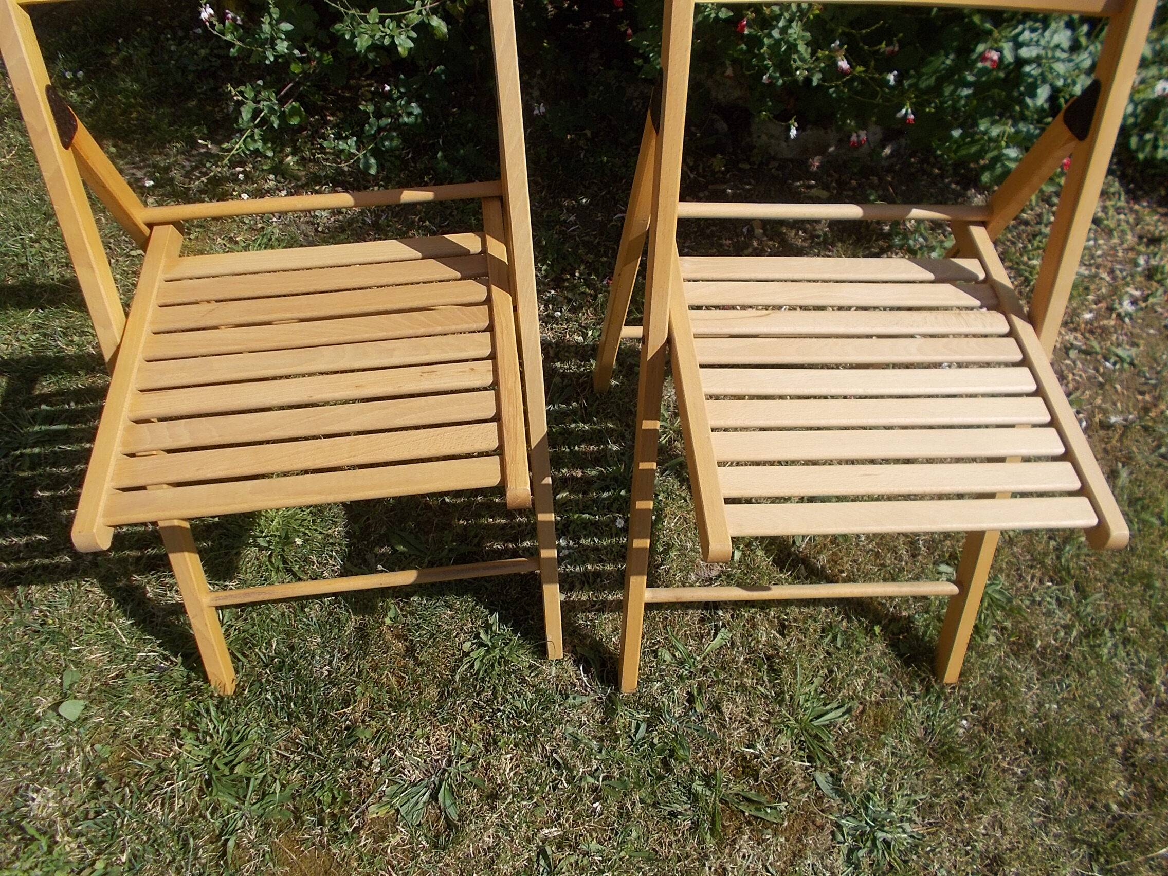pair of vintage wooden folding chairs