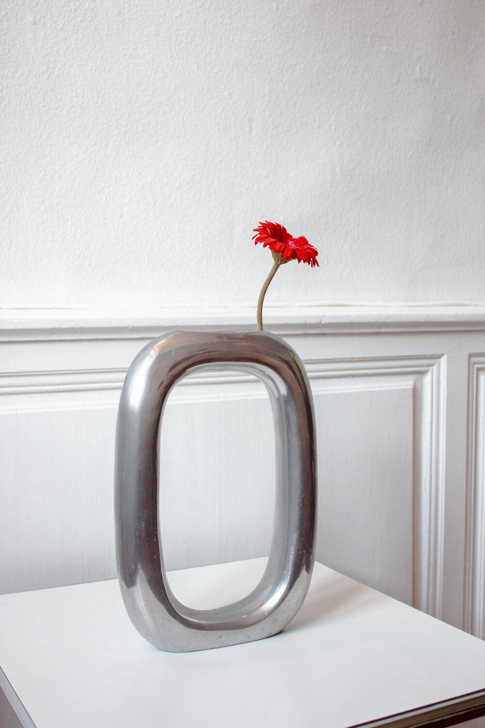 Vintage aluminium cast vase from the 1970s.