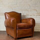 French leather club chair chapeau de gendarme in caramel c 1950