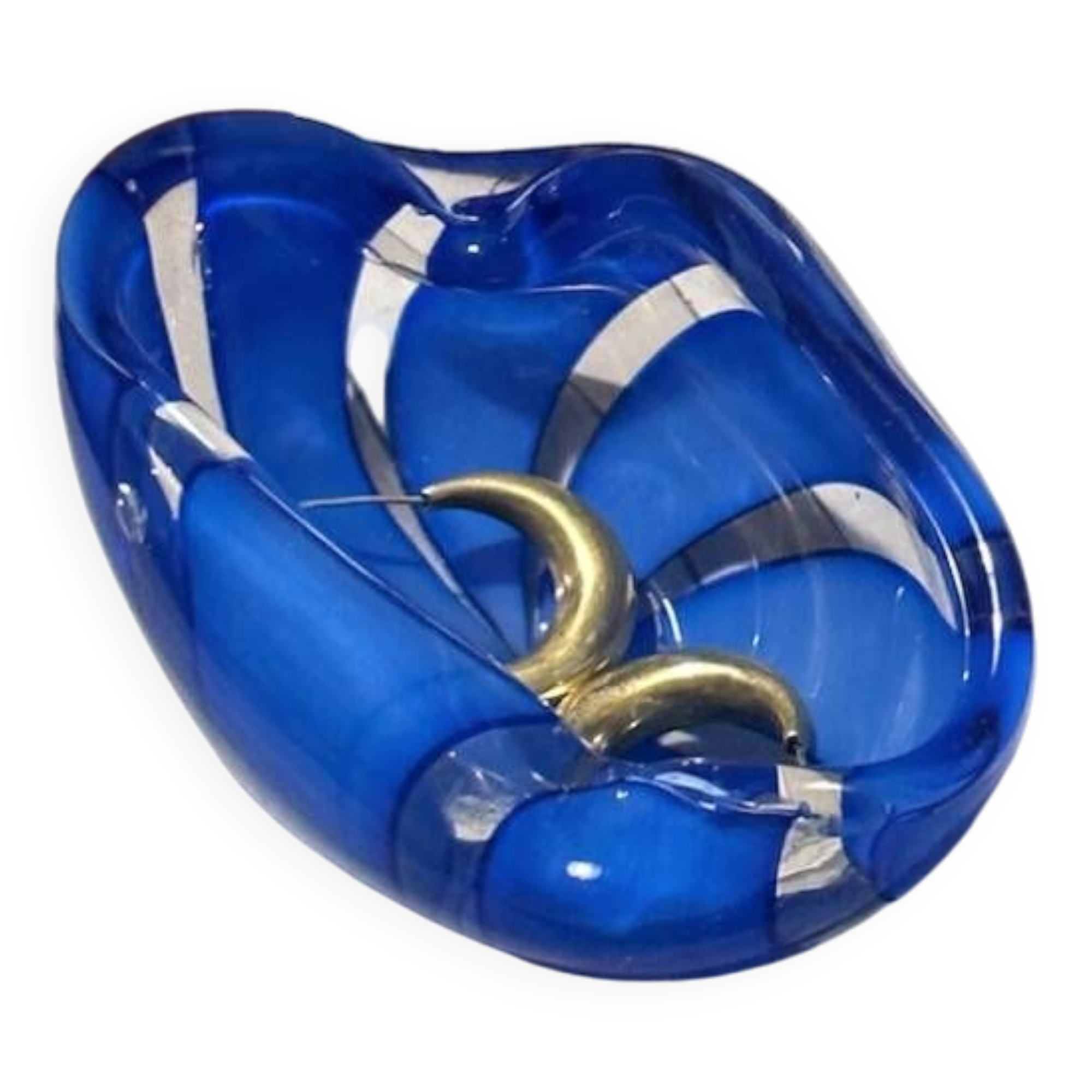 1970s Murano Swirl Blue Glass Bowl