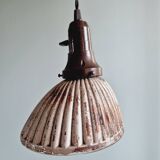 Set of 3 industrial mercury glass pendant lights, GAL (France), 1930s