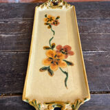 Vintage yellow ceramic cake dish argilart with flower decoration