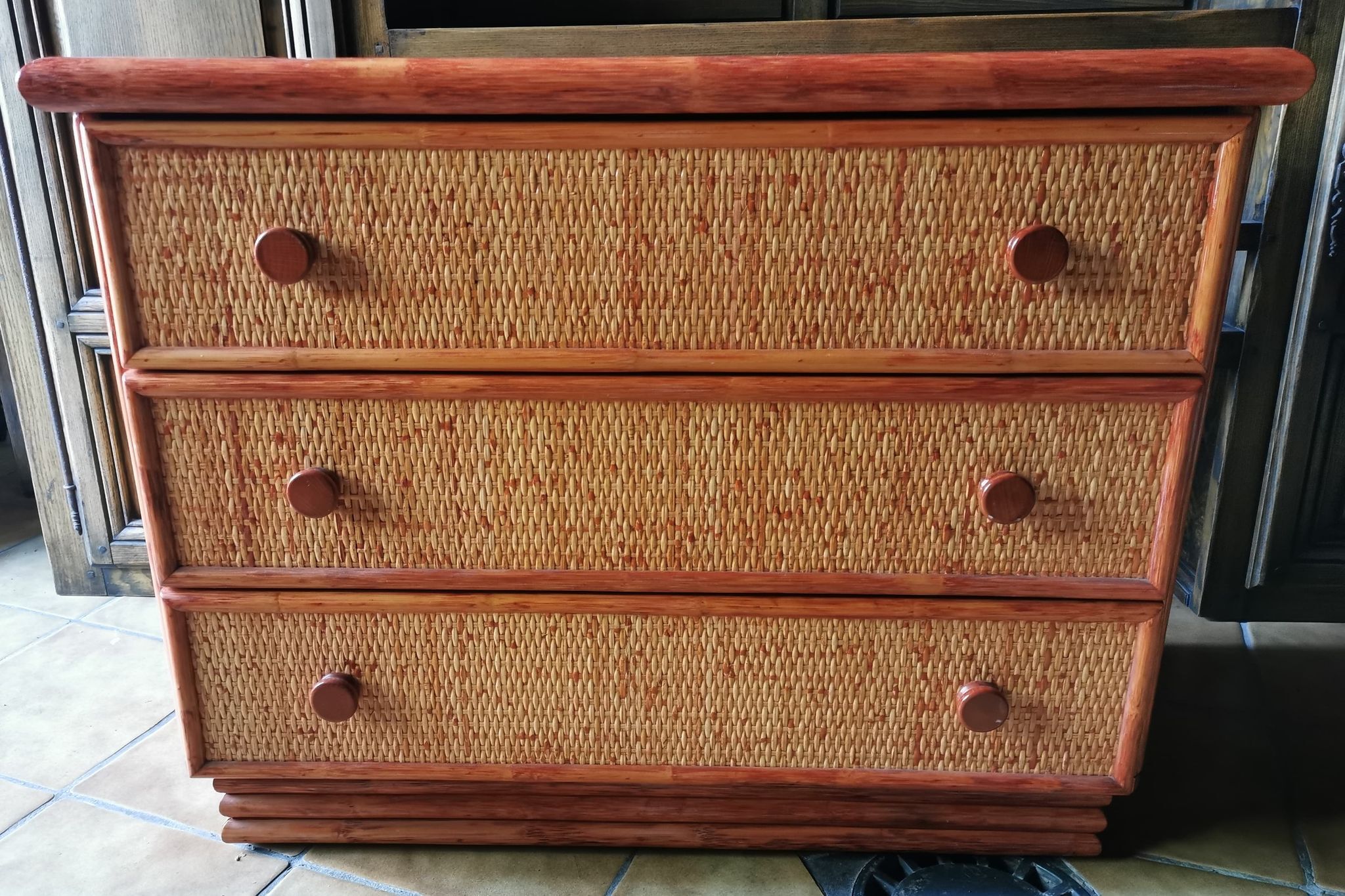 Vintage chest of drawers in rattan and bamboo