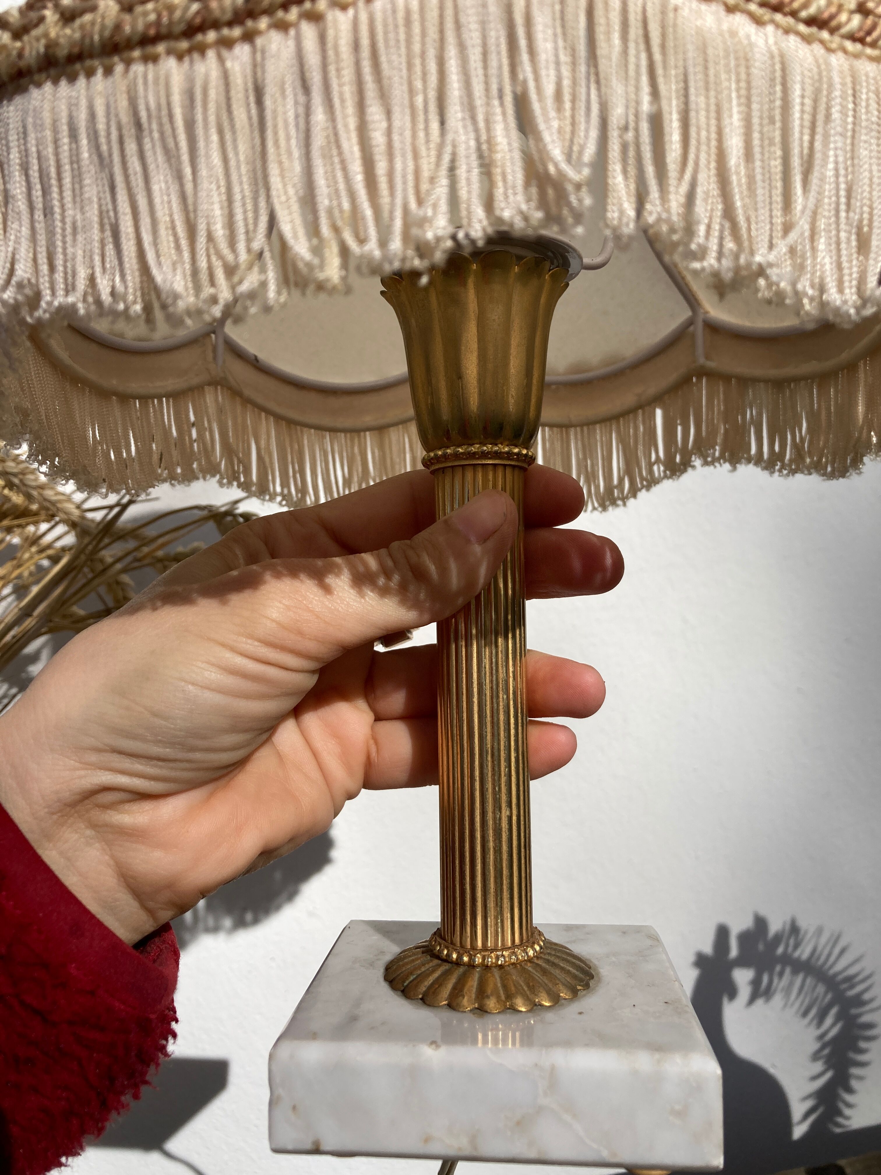 Marble table lamp and antique golden column