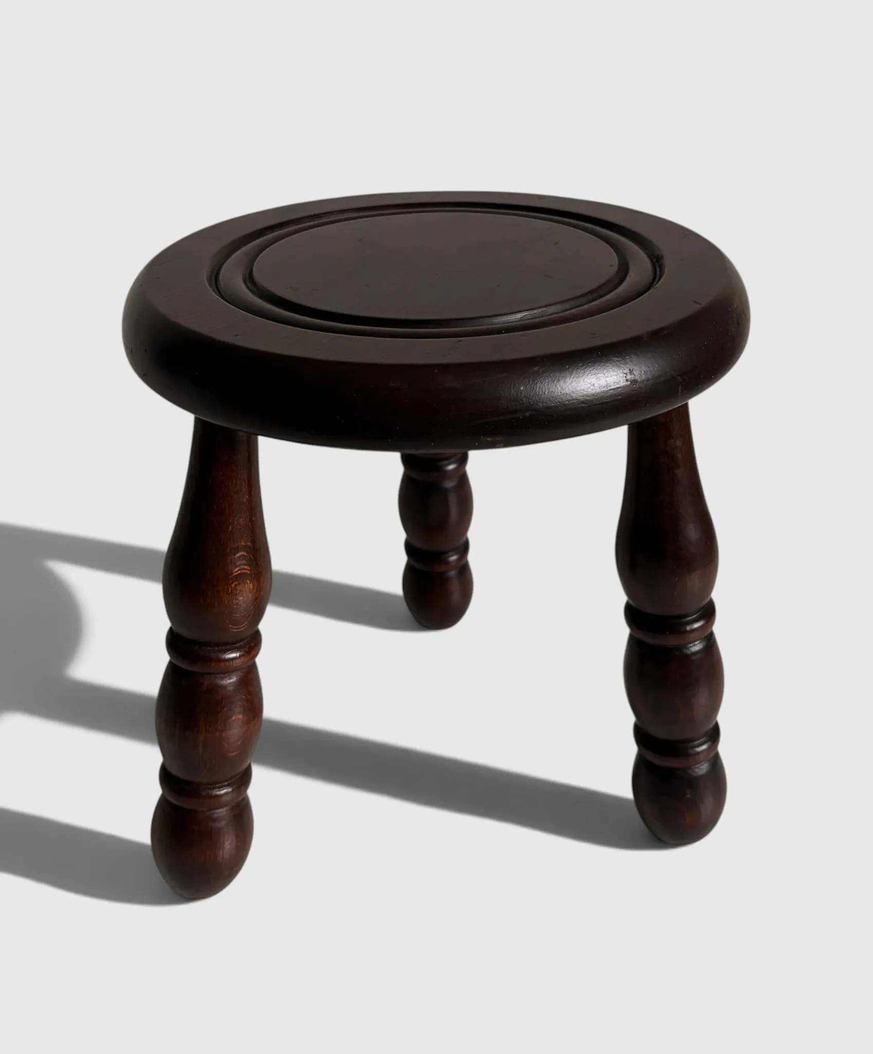 French Art Deco Tripod Stool in Chestnut, Attributed to Dudouyt, 1940s