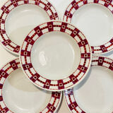 5 hollow plates in burgundy and red earthenware Stuart mill ds loups