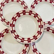 5 hollow plates in burgundy and red earthenware Stuart mill ds loups