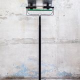 Lampada postmoderna alogena in ferro e pietra serena Italia anni '80