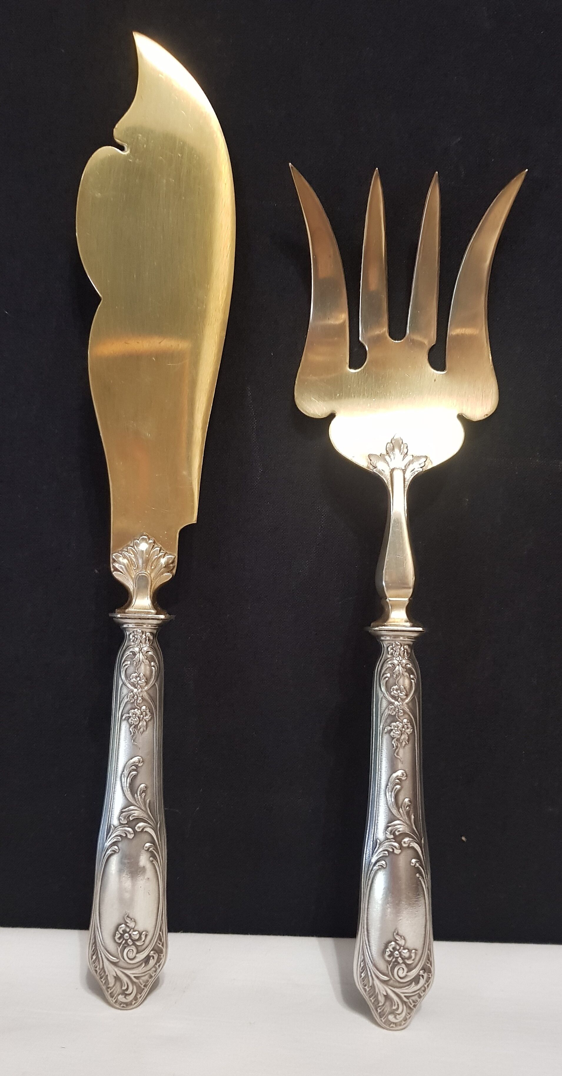 Silver-gilt metal fish service