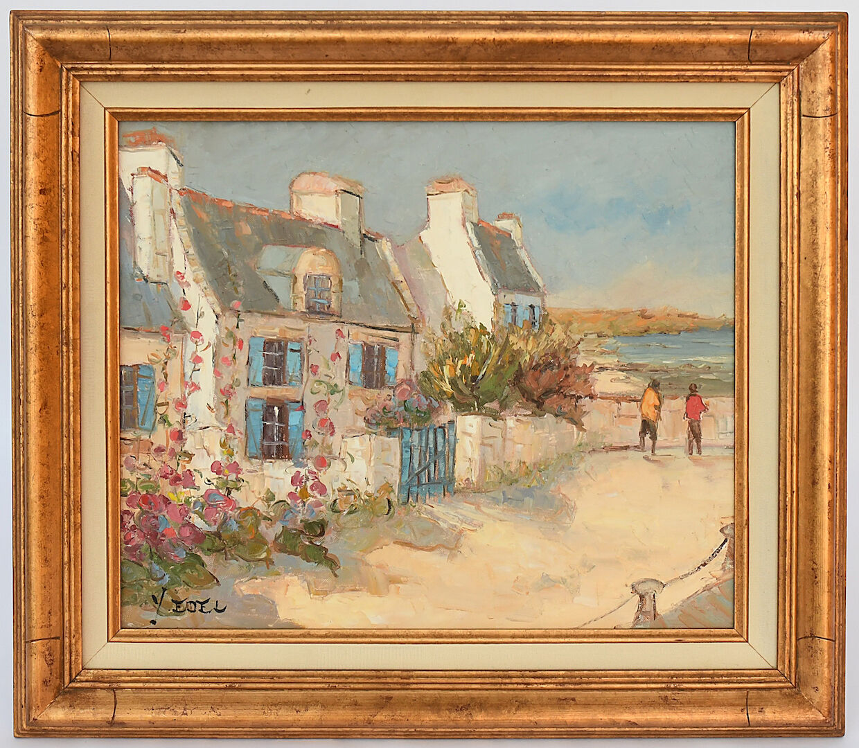 Yann Edel (XXth) Oil on canvas "Maison fleurie en bord de mer"