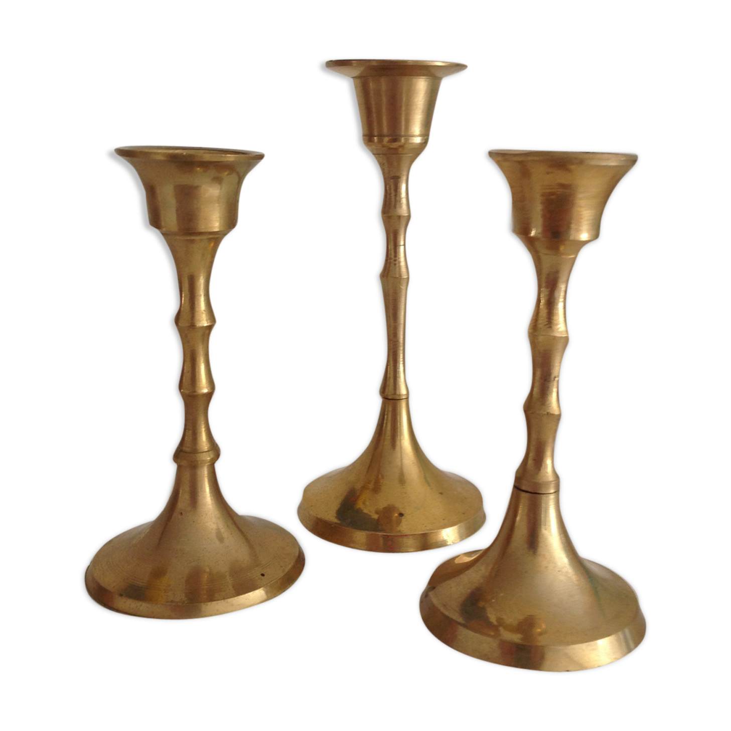Set of 3 vintage brass candlesticks