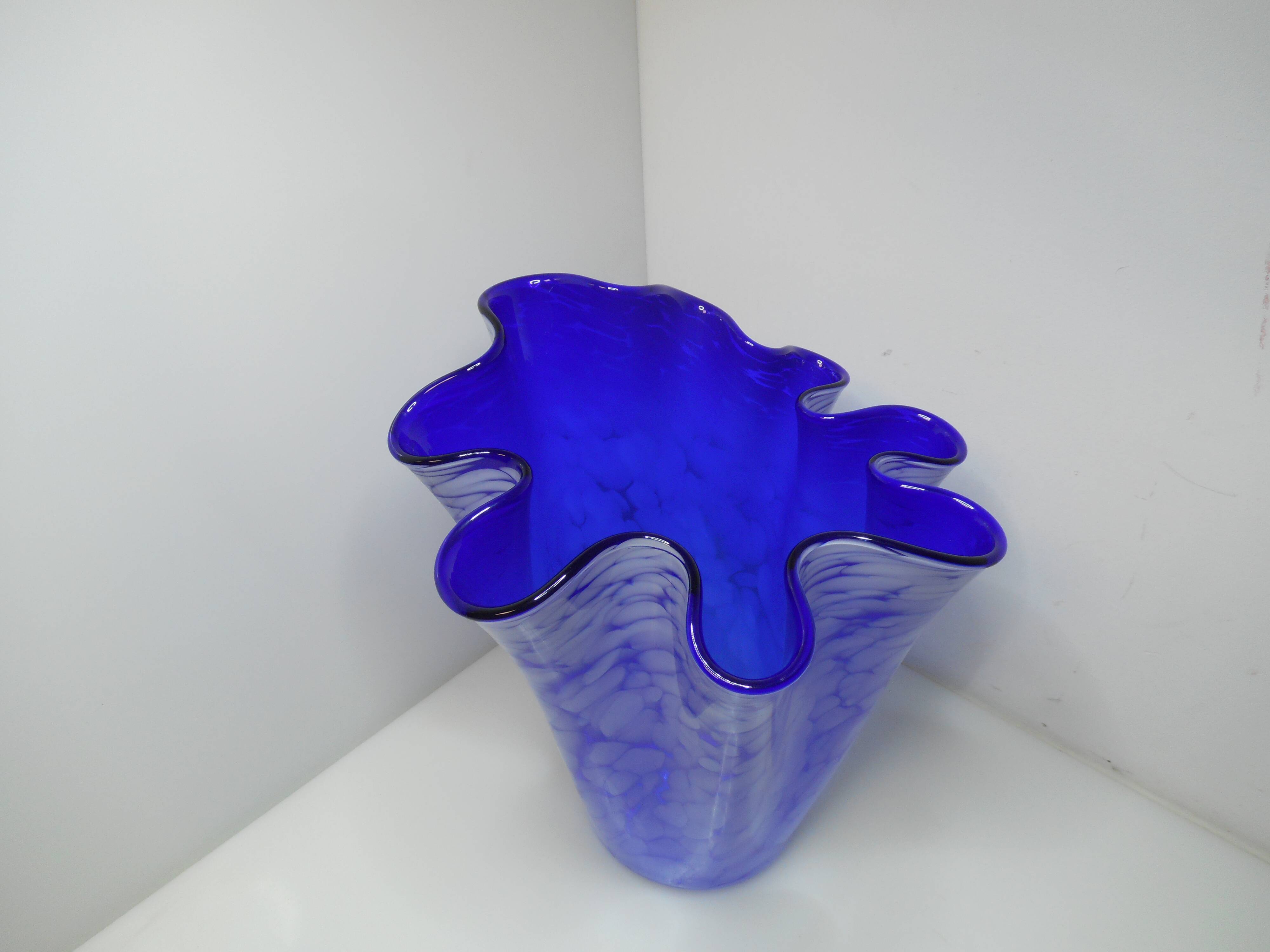 Large blue handkerchief vase Murano Venini glass 1960