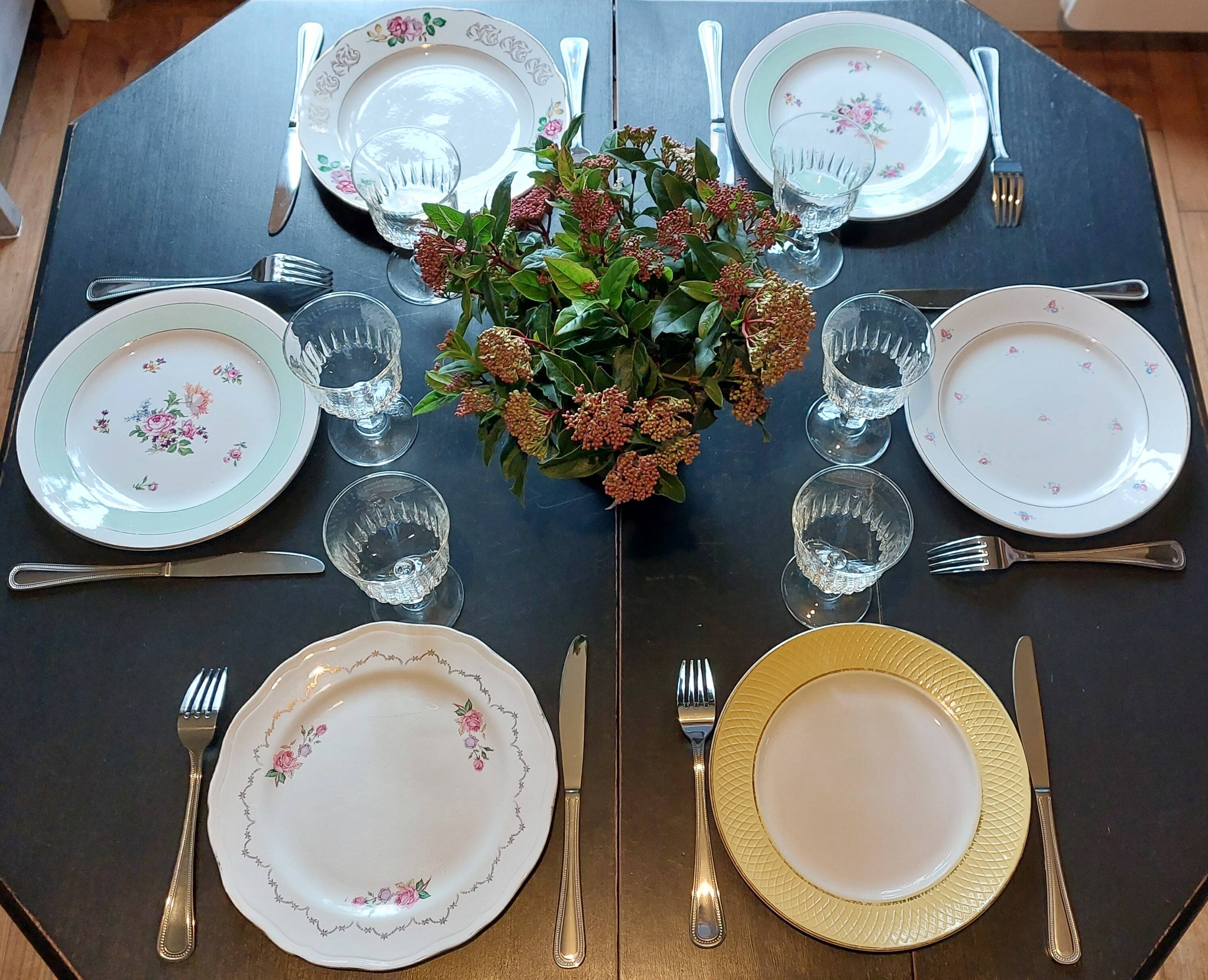 Mismatched vintage dinner plates