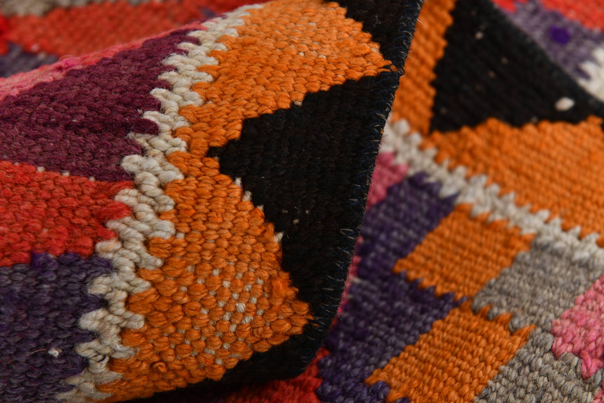 Tapis Kilim fait main rose orange 3x12 105x377 cm