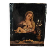 Ancient Tableau Madonna del Latte Painting on Copper 18th Century (Italy)