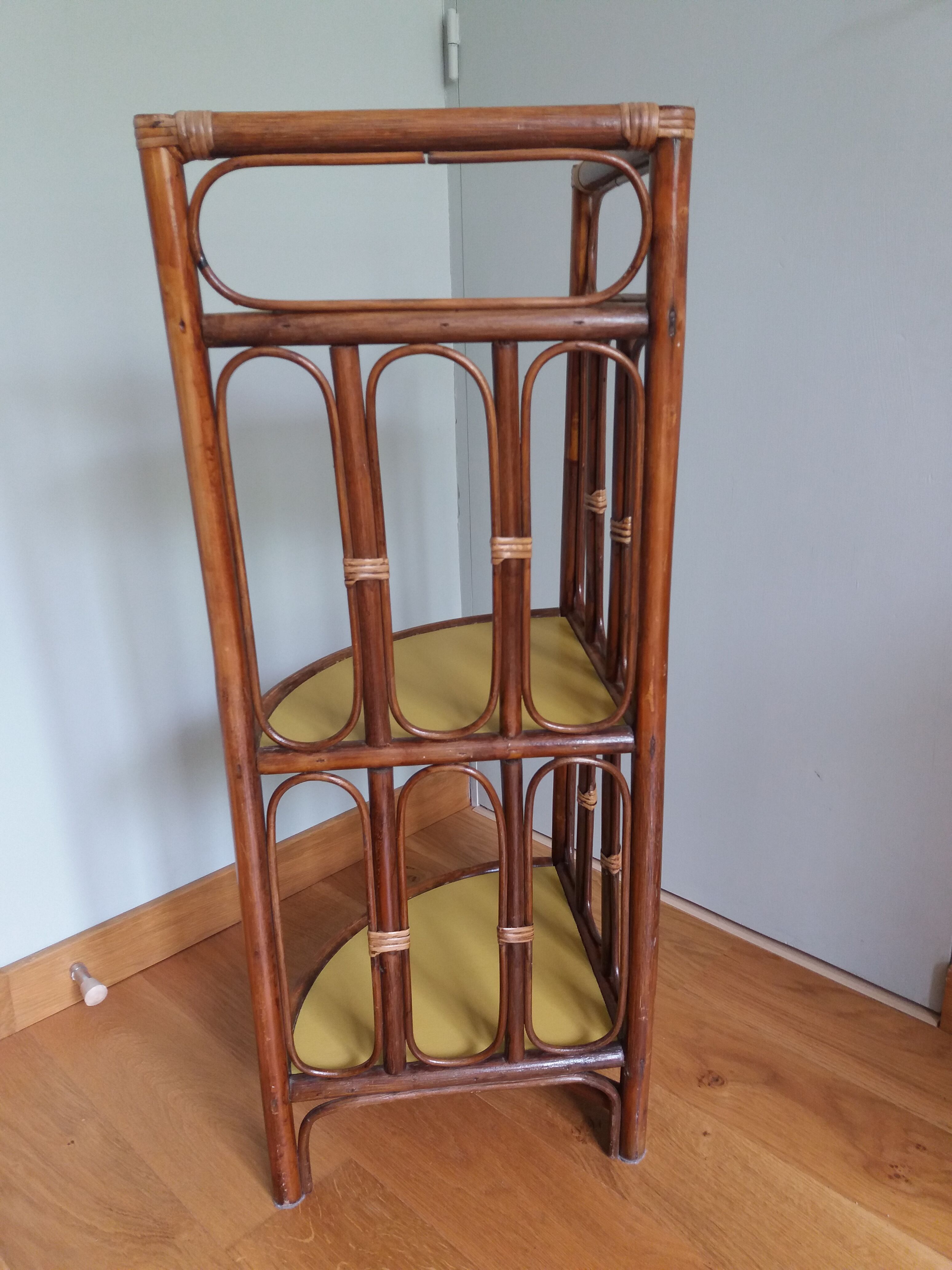 Corner shelf wicker, rattan and wood