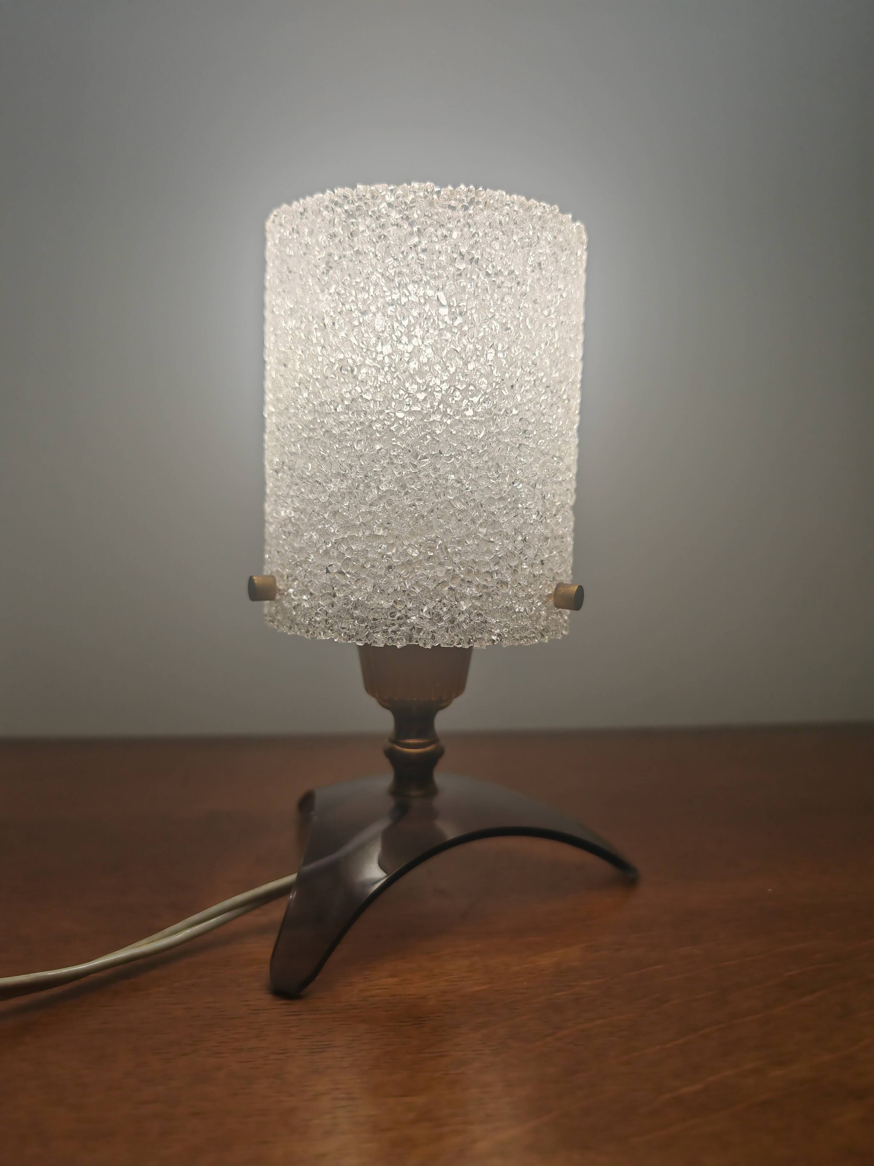 Vintage tripod lamp 60s/70s – Smoked Plexiglass, Brass & Frosted granite glass