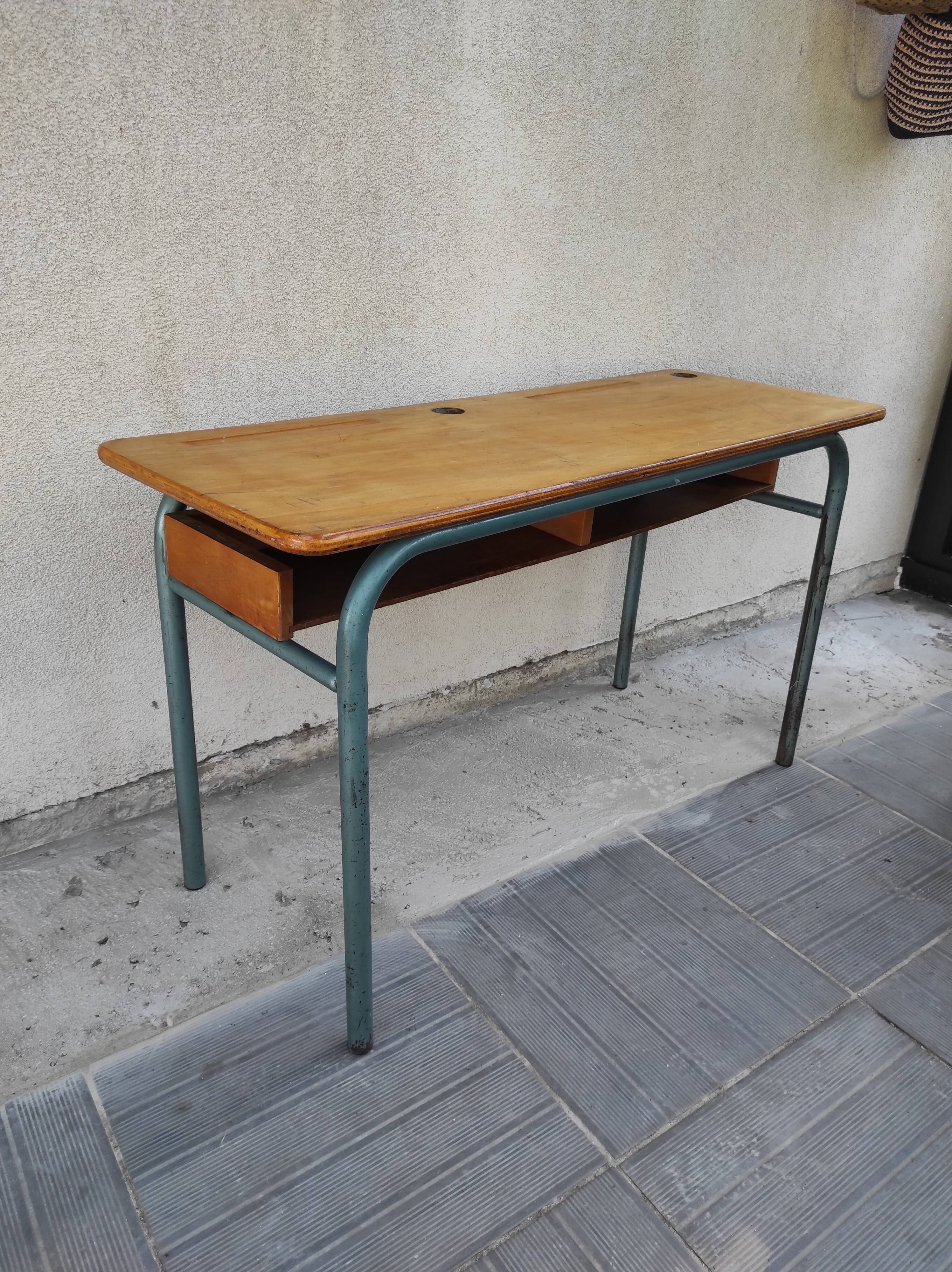 Hitler style 1960 double school desk with locker