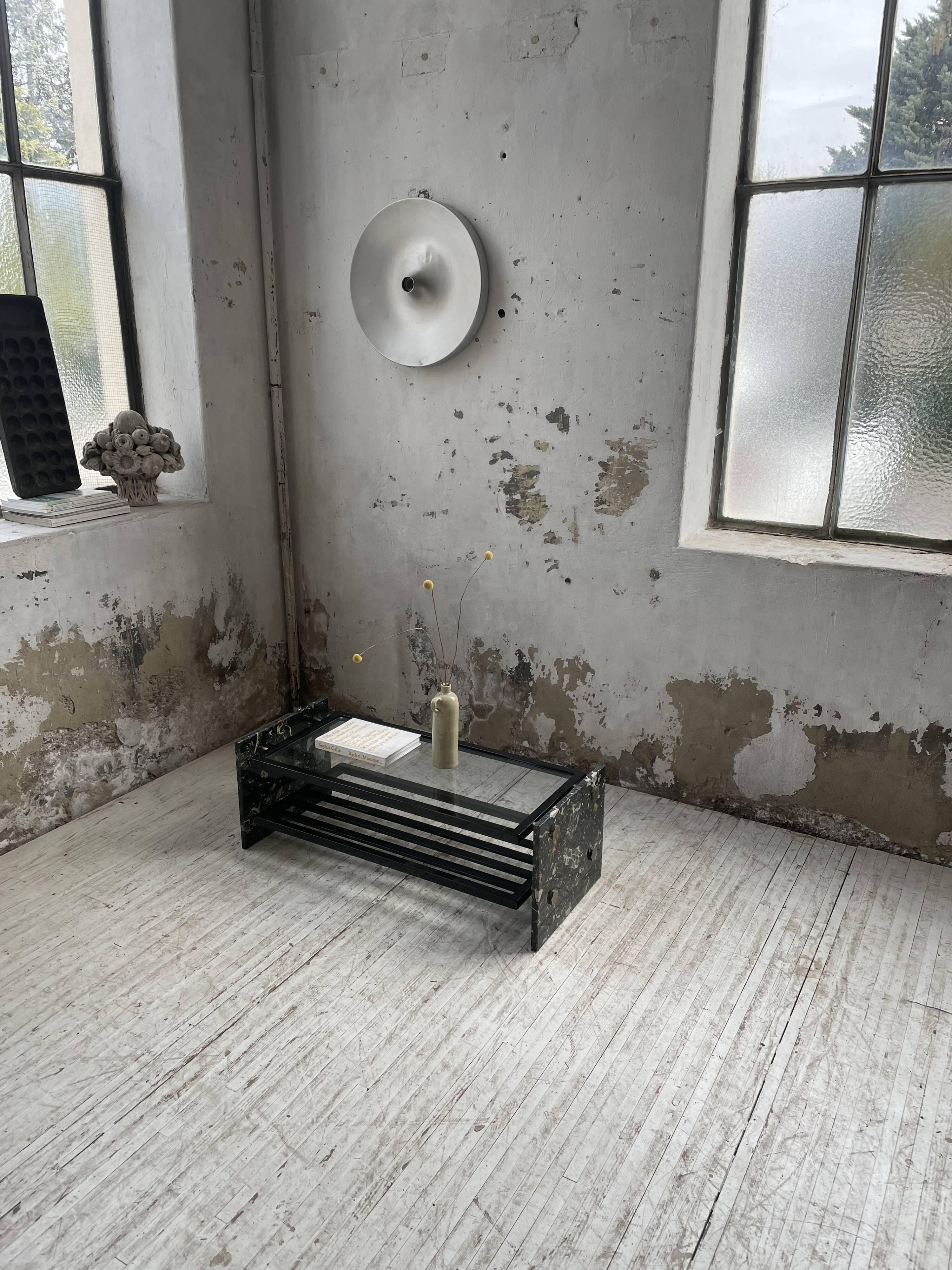 80s Italian marble and glass coffee table