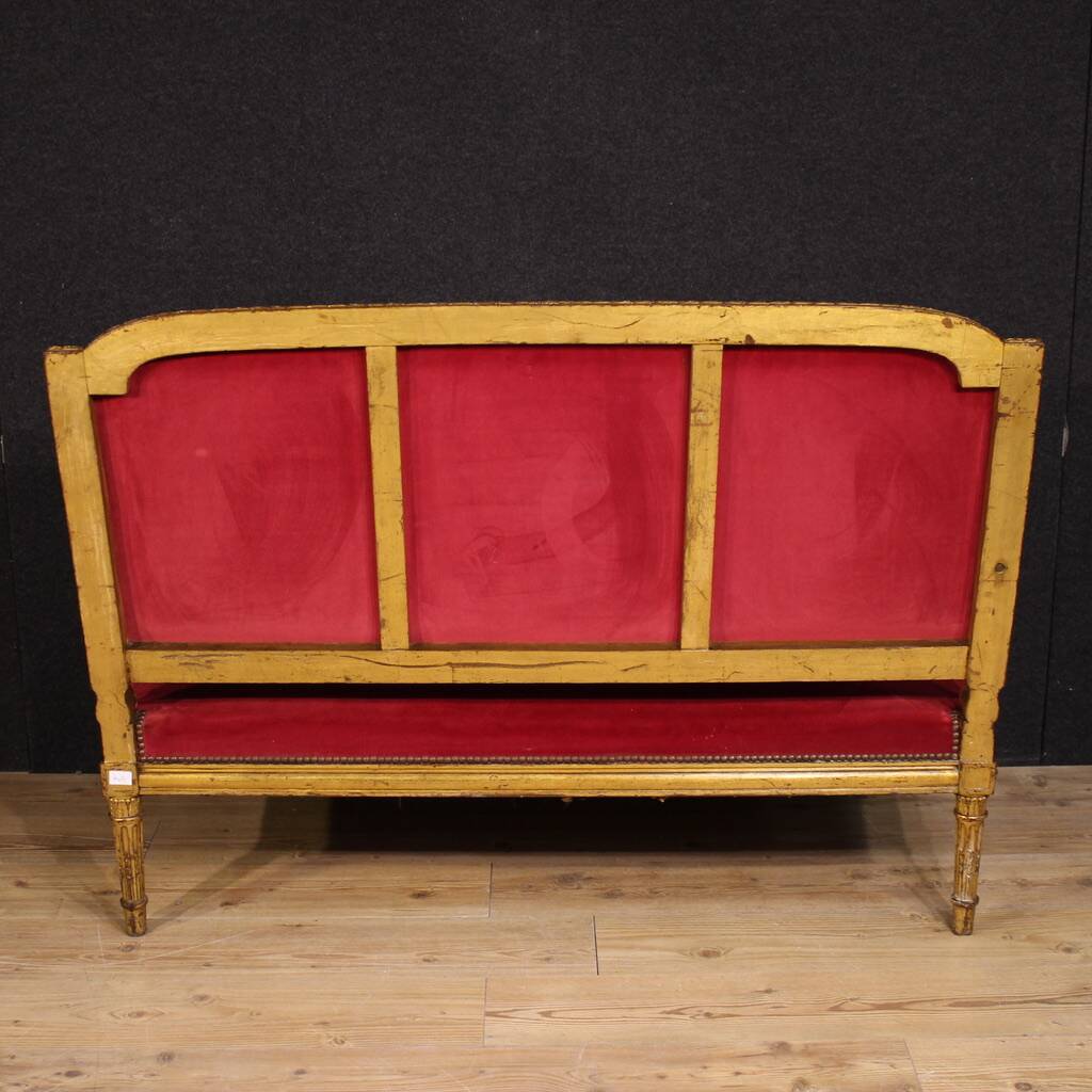 Antique French red velvet sofa from the 19th century