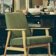Vintage wood armchair boho green leaf oryginal from Mid century modern 1970 light wood chair salon
