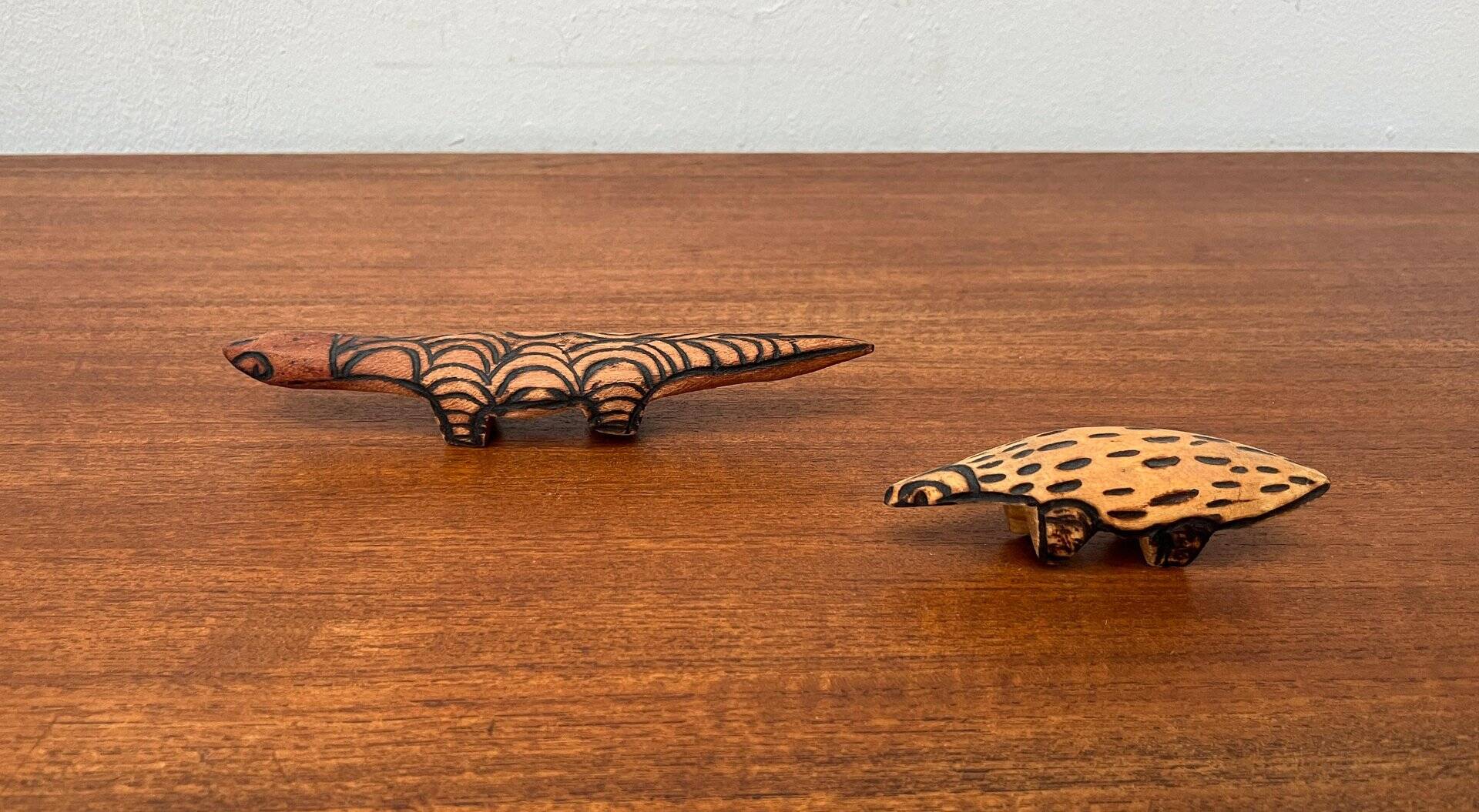 Vintage Australian Aboriginal Art Carved Wooden Animal Figurines, Set of 2