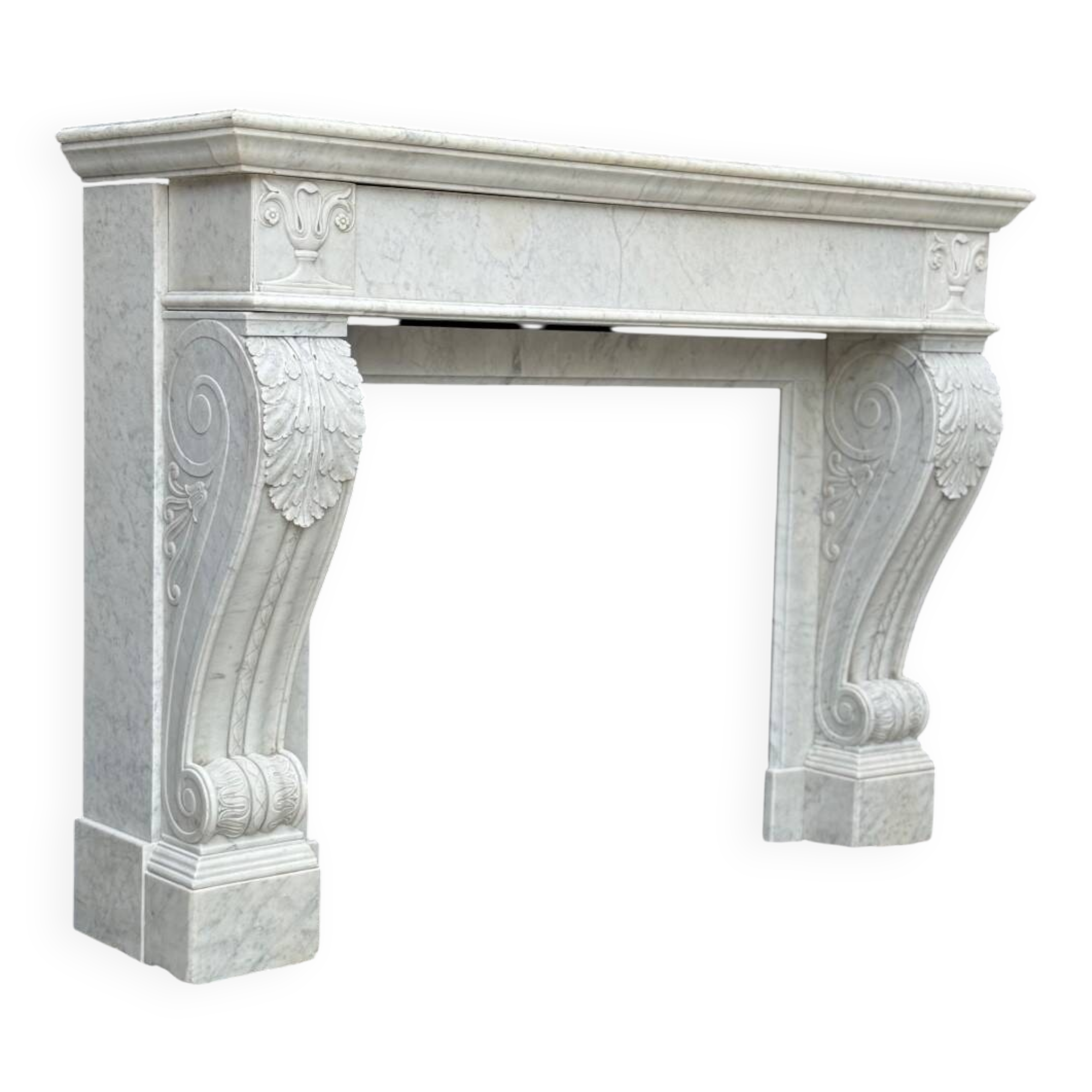 Charles X fireplace in Carrara marble, 19th century