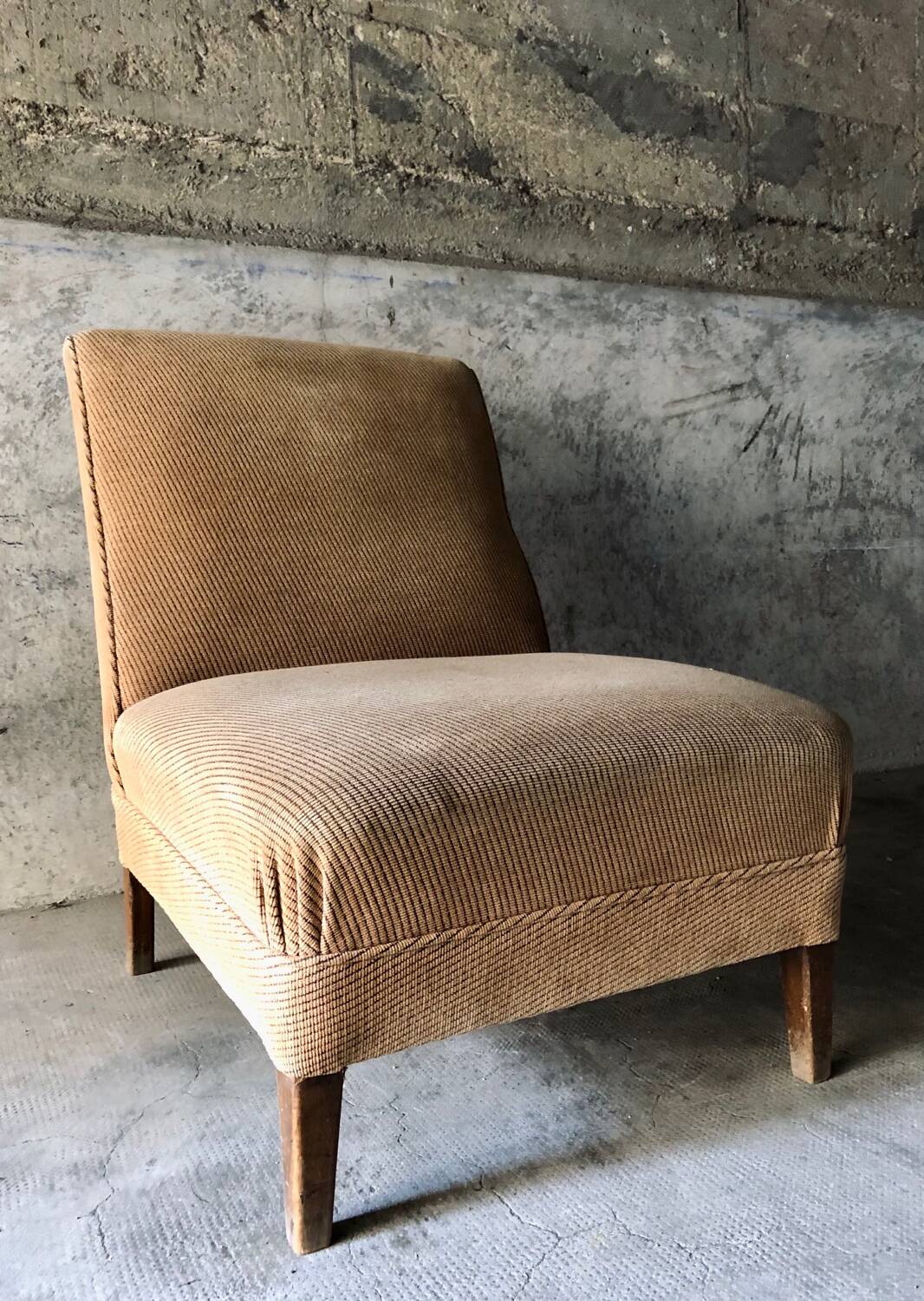 Armchair in wood and beige fabric, France 1940