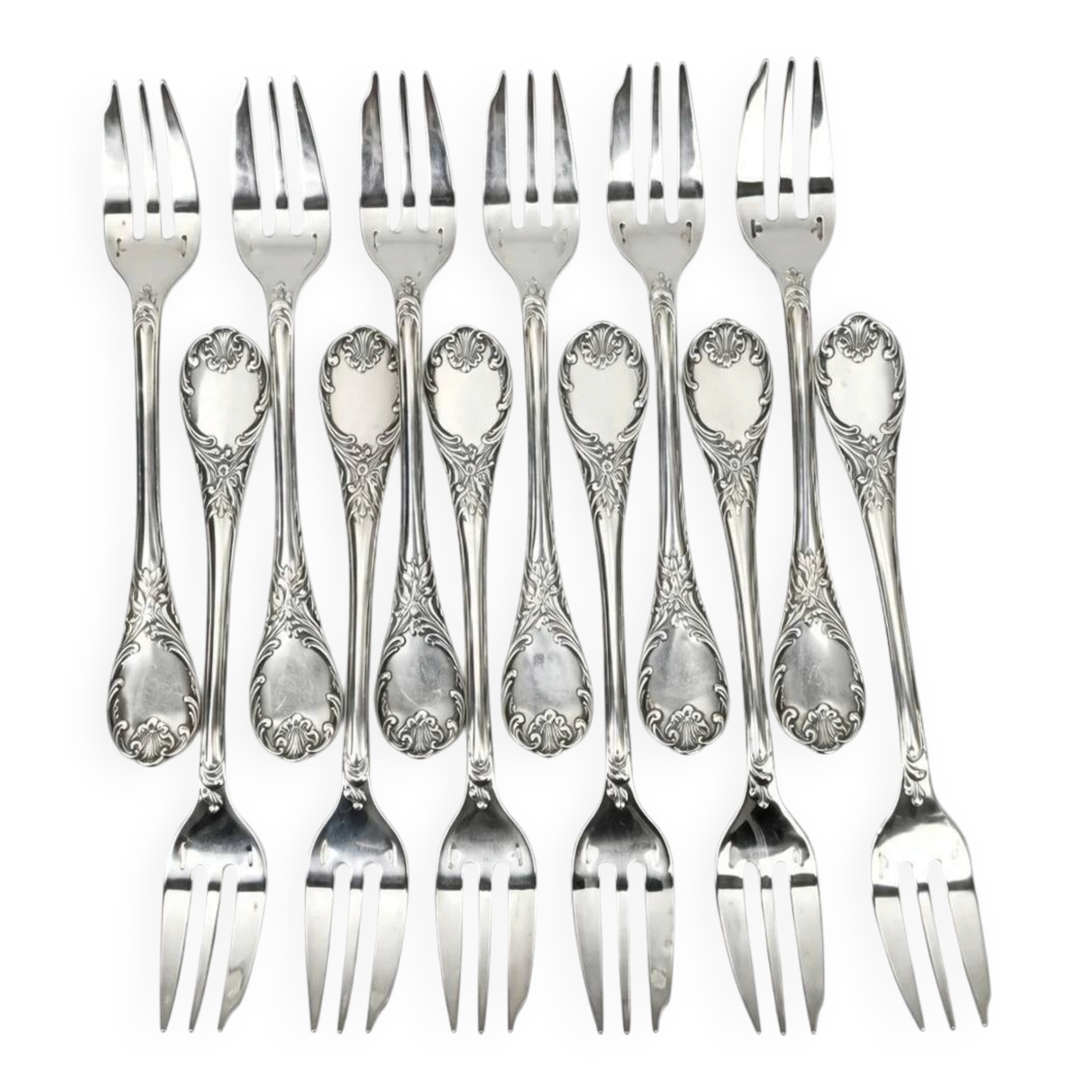 Christofle box of twelve Marly cake forks, silver-plated metal