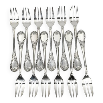 Coffret Christofle de douze fourchettes à gâteau Marly, métal argenté