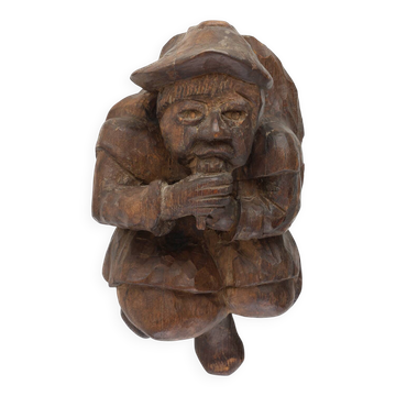 Figure murale en chêne sculptée à la main figurant un homme, France vers 1850