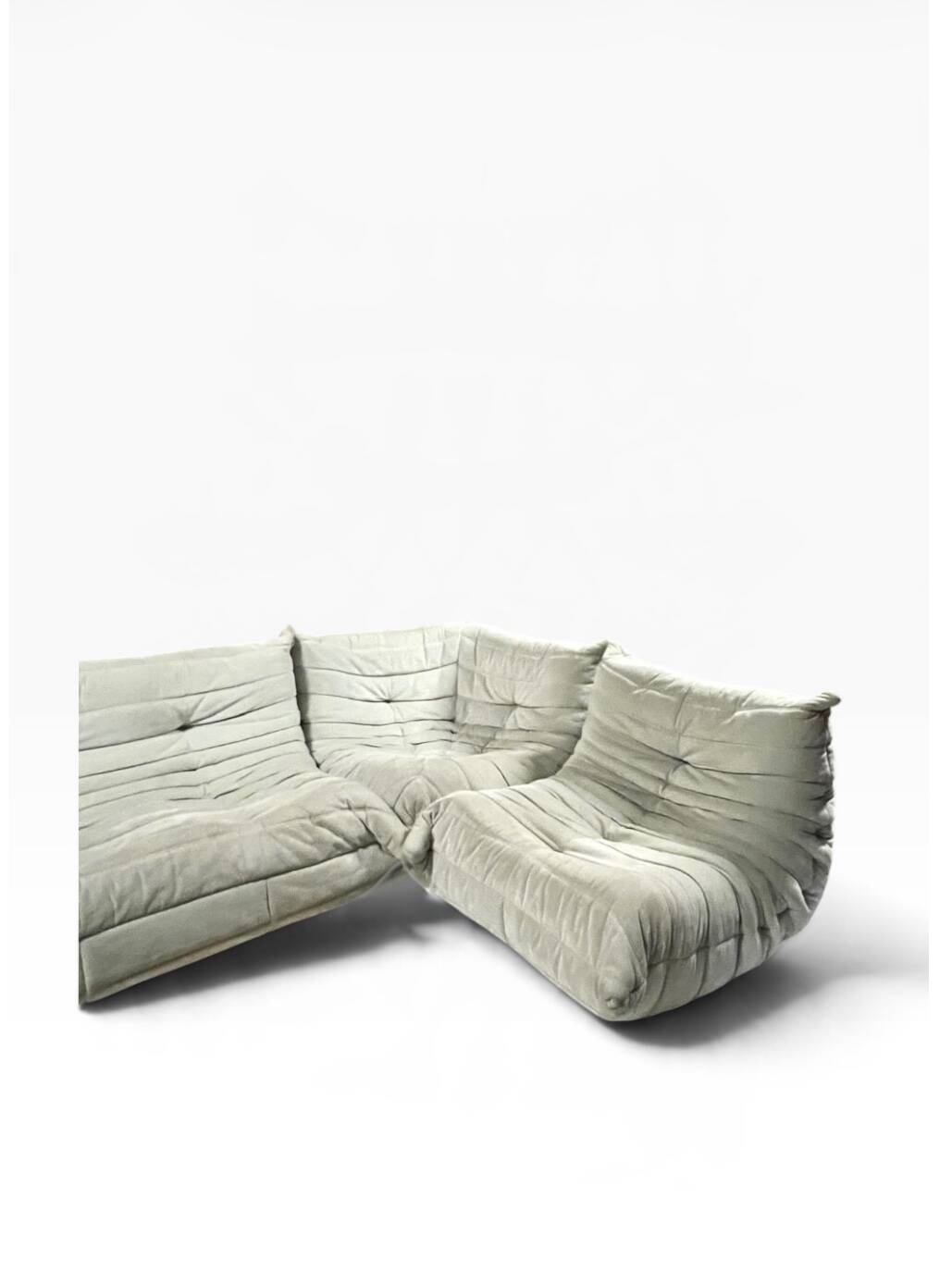 Modular Togo sofa in greige velvet by Ducaroy, Ligne Roset.