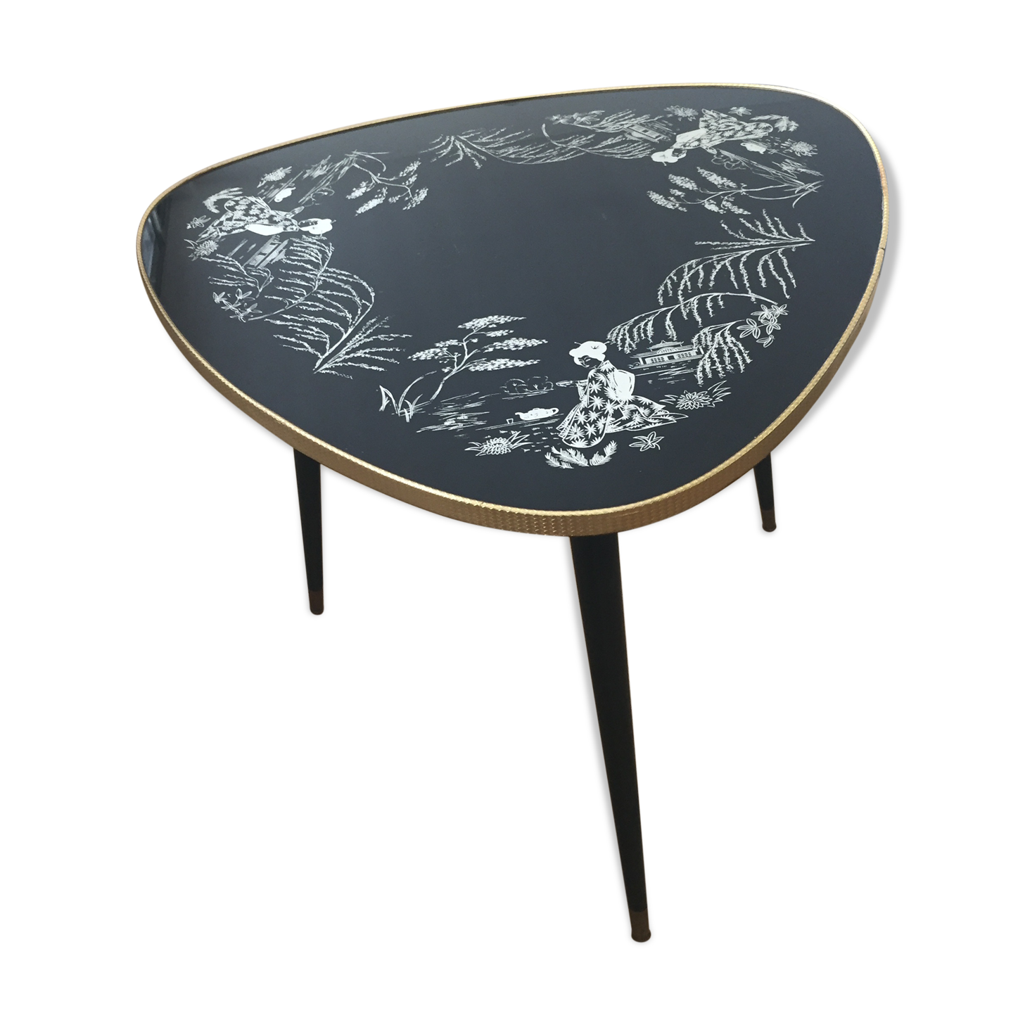 Table basse vintage tripode pieds compas