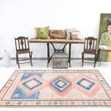 4x8 Salmon & Blue Handmade Wool Oushak Rug, 141x230Cm SK 20160