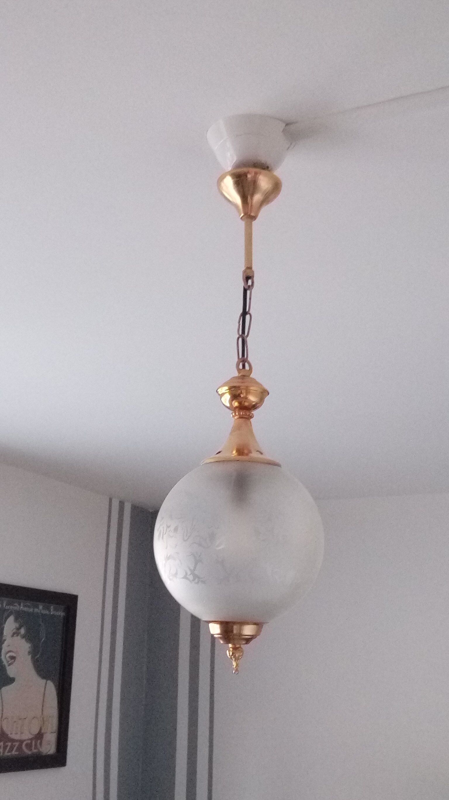 Hanging lamp brass & ball glass 50