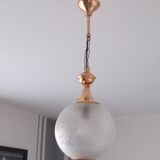 Suspension laiton & boule verre années 50