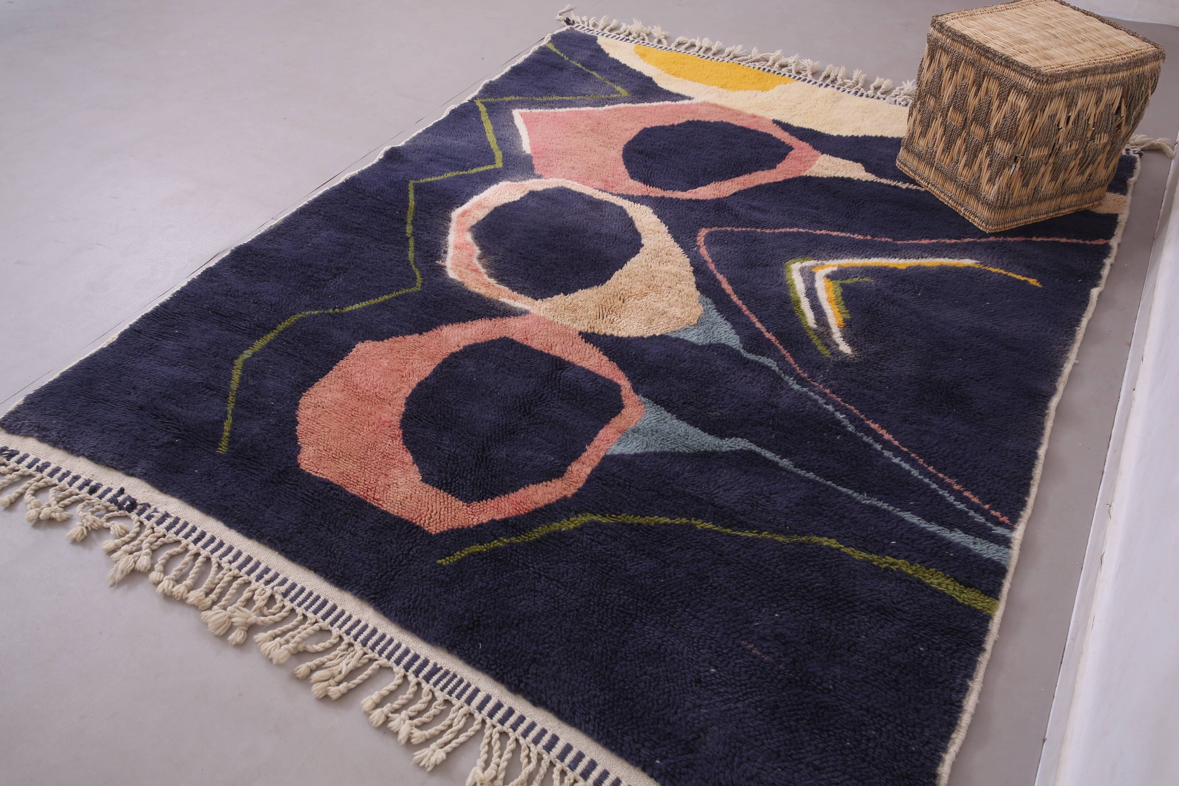Vintage Abstract Beni Merirt Rug 180 x 225 cm, Beni Ourain Rug, Boho Rug