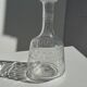 Small glass bottle vase with engraved geometric patterns vintage H16.5