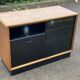 Vintage wood and black glass TV cabinet buffet