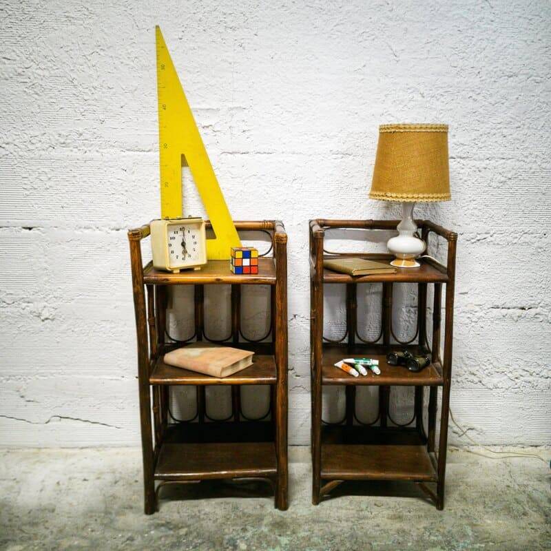 Small rattan and wood shelf