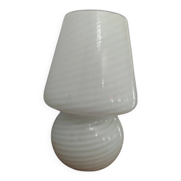Lampe de table en verre de murano champignon 23cm spirale blanche design 19