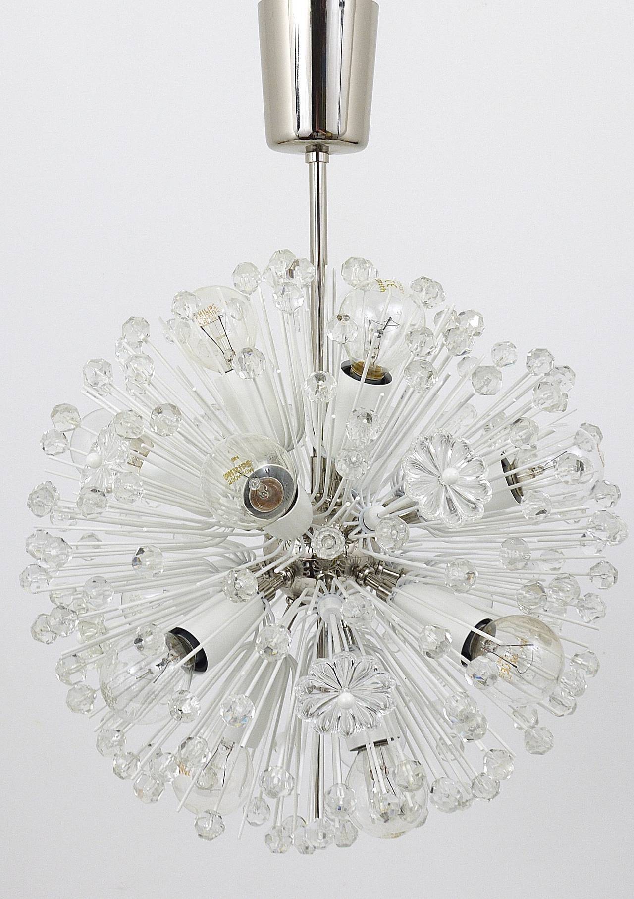 Blown glass lustre Dandelion Sputnik nickel-plated by Emil Stejnar, Rupert Nikoll