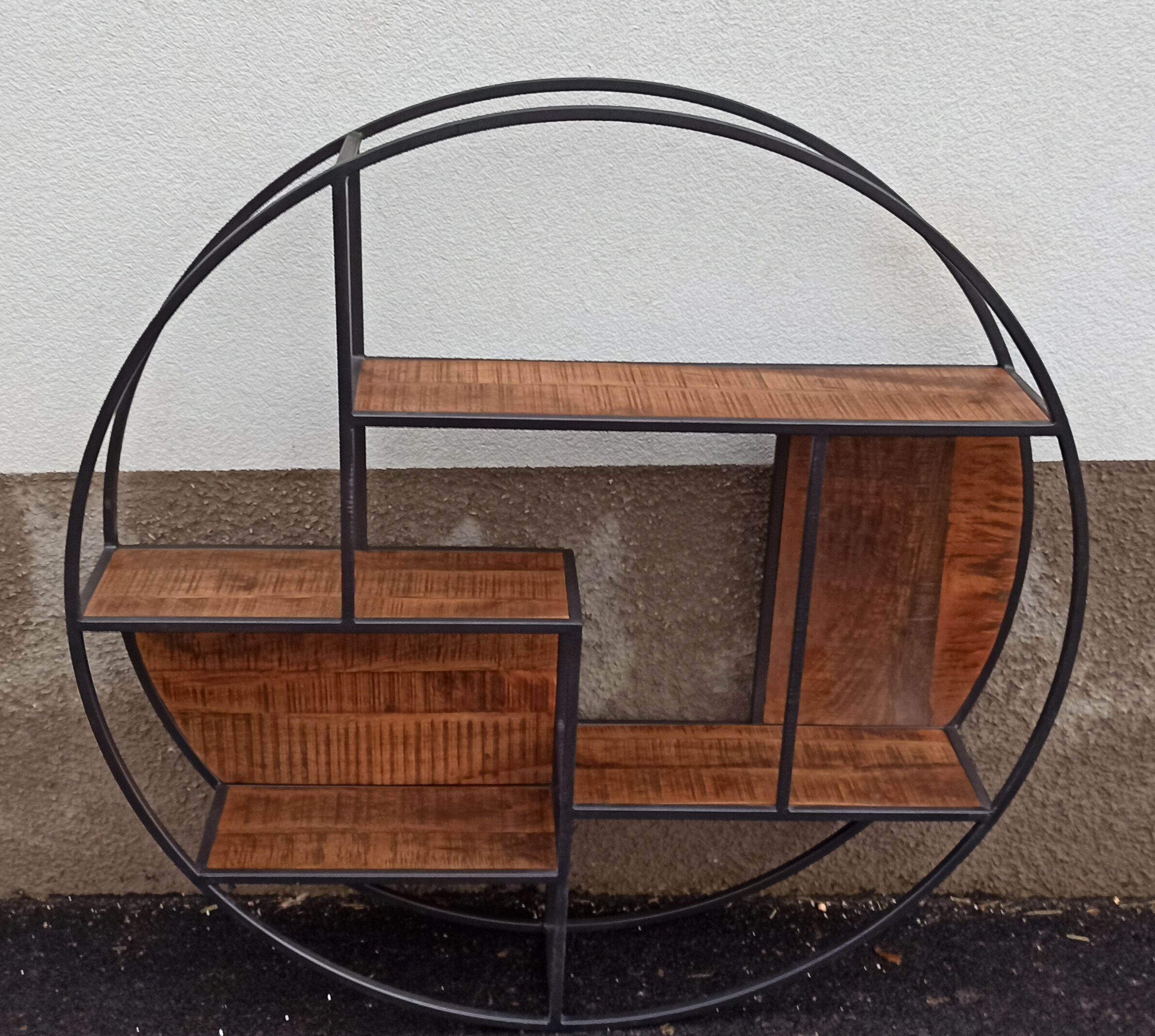 Round wall shelf wood and metal
