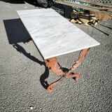 Cast iron and marble swan neck coffee table
