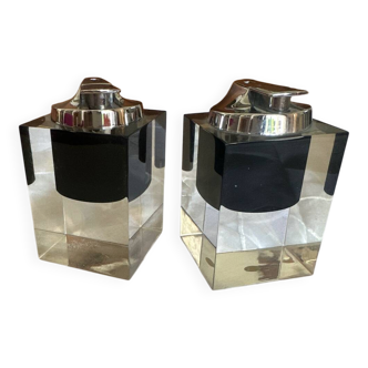 Vintage 1970s Plexiglass and Chrome Table Lighter Duo